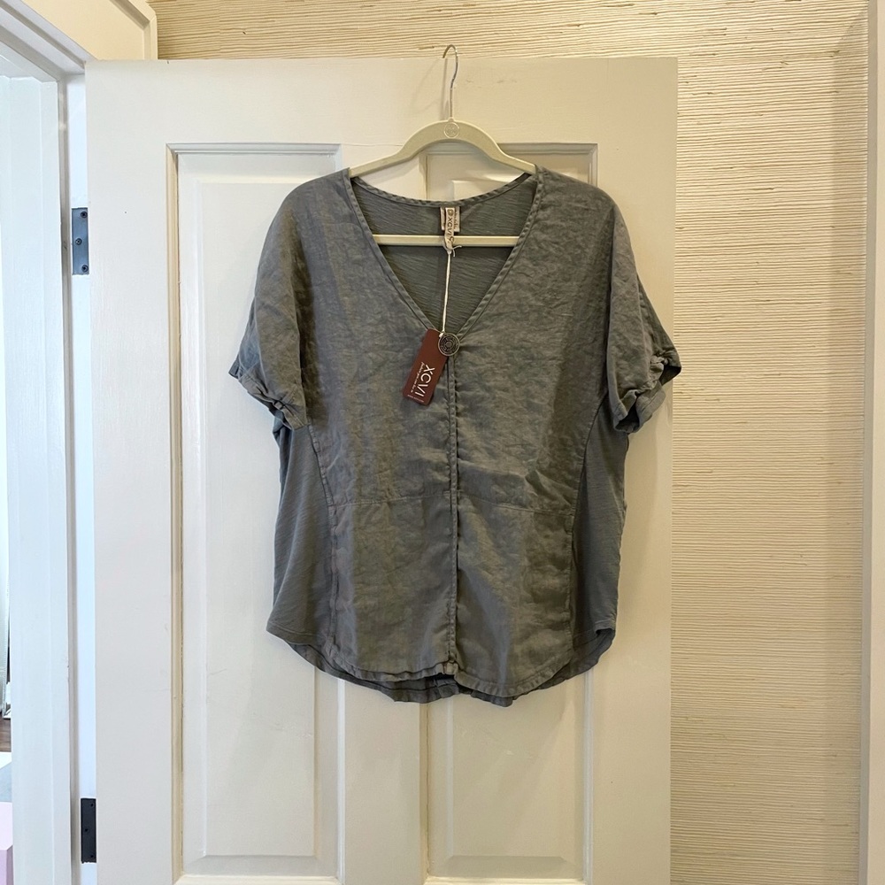 XCVI Haystack Linen Mixed Media Top - NWT